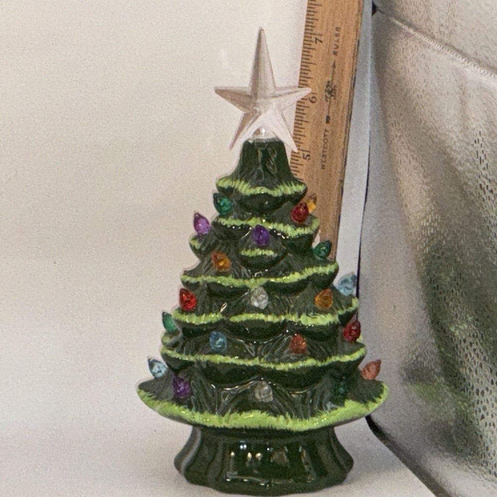 8 inch Tabletop Ceramic Tree - Green With Lights Tested-works